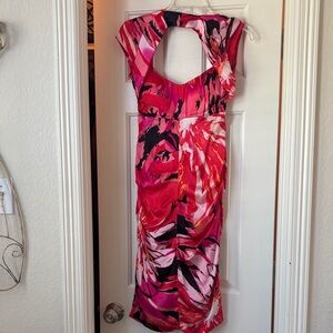 Cache Vibrant Pink and Black Backless silk Dress